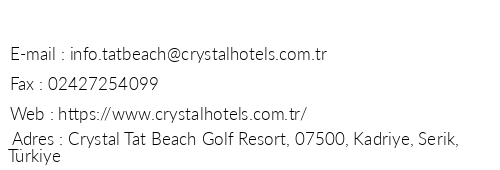Crystal Tat Beach Golf Resort & Spa telefon numaralar, faks, e-mail, posta adresi ve iletiim bilgileri